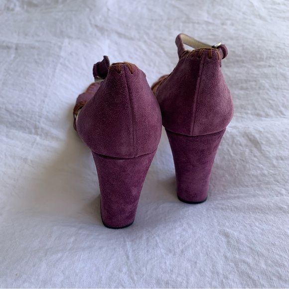 Vintage Prada Suede Stitch Square Toe Sandal Block Heels Purple - Picture 5 of 7